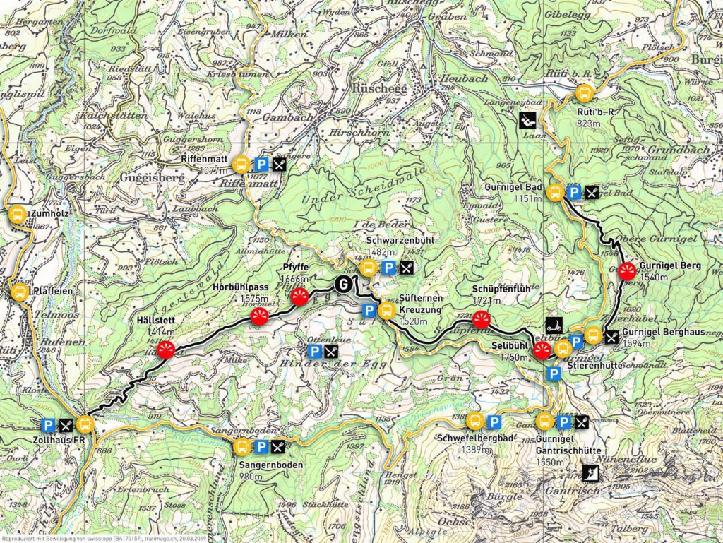 Karte Panoramaweg Gurnigel Wanderung Naturpark Gantrisch Berner Voralpen Bern Schwarzsee